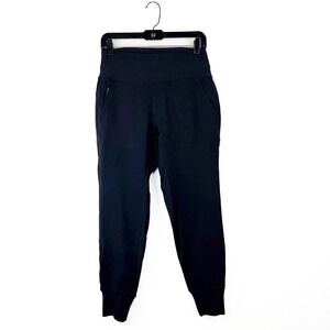 Athleta Womens Black High Waisted Ribbed Cuff Zipper Pocket Jogger Pants Size S